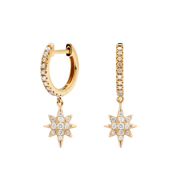 Boucles d'oreilles créoles avec pendentif étoile en diamant